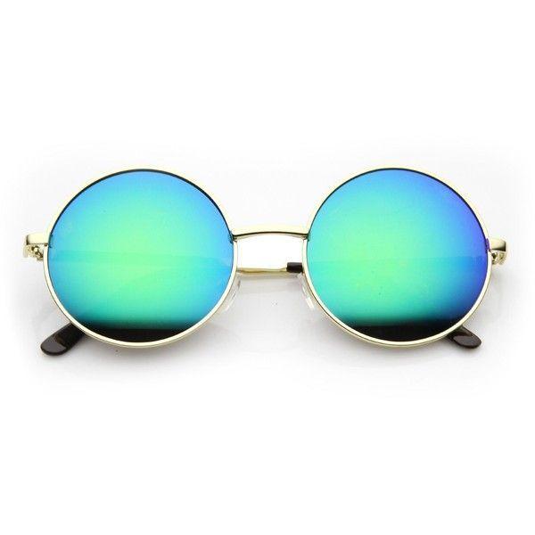 Hippie Glasses Logo - Retro Hippie Large Round Flash Mirror Lens Metal Sunglasses 9636 44