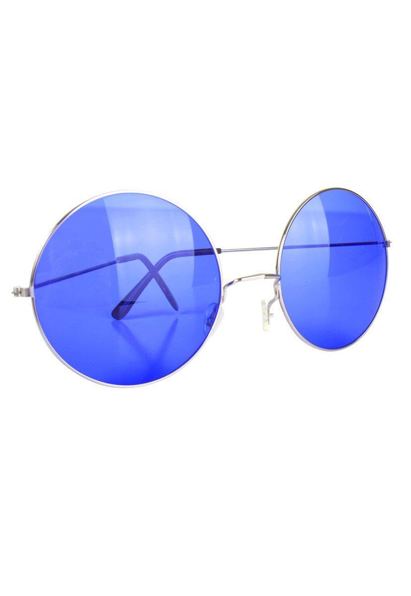 Hippie Glasses Logo - Groovy Blue Hippie Glasses | Blue Round Hippie Costume Sunglasses