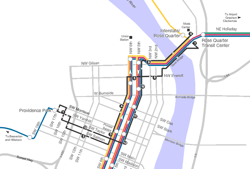 Blue and Red Line Bus Logo - Morrison-Yamhill MAX Improvements