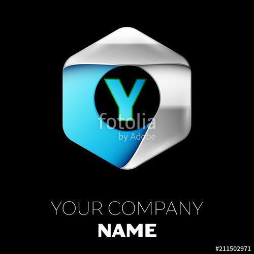 As Green and Blue Letter Y Logo - Realistic Blue Letter Y logo symbol in the colorful silver-blue ...