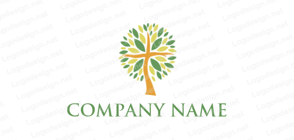 Cross Tree Logo - cross tree with scattered leaves. Logo Template by LogoDesign.net