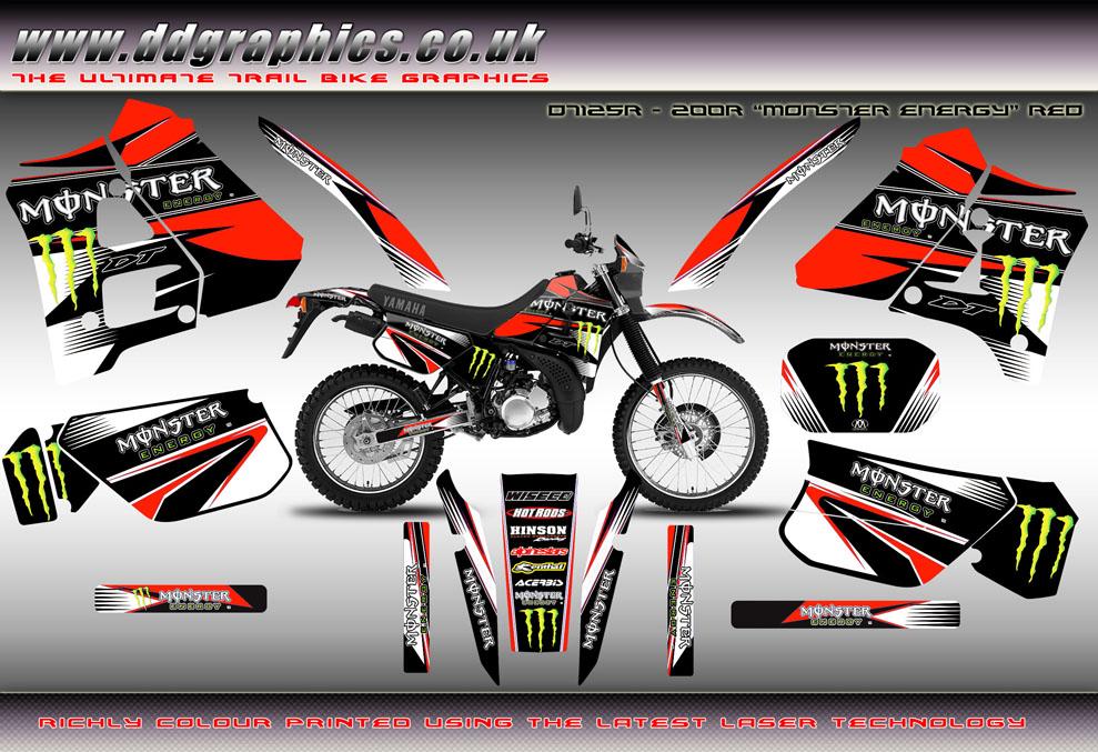 Red and Black Monster Logo - Yamaha DT125 R Monster Full graphic Kit red for black DT