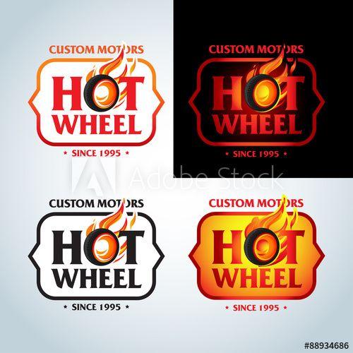 Vintage Custom Auto Shop Logo - Hot Wheel in Fire flame Vintage Logo design vector template. Car ...
