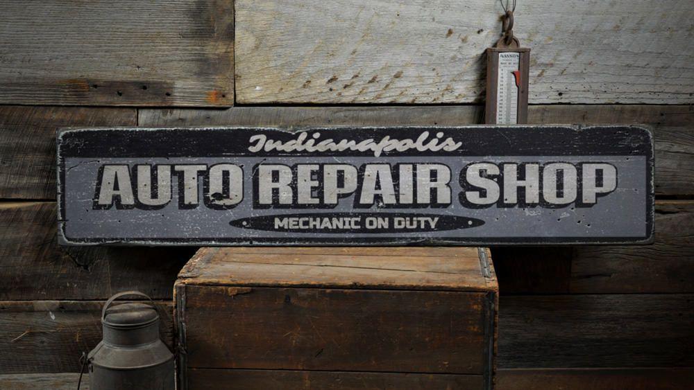 Vintage Custom Auto Shop Logo - Auto Repair Shop Wood Sign, Custom Car Location City Name Gift