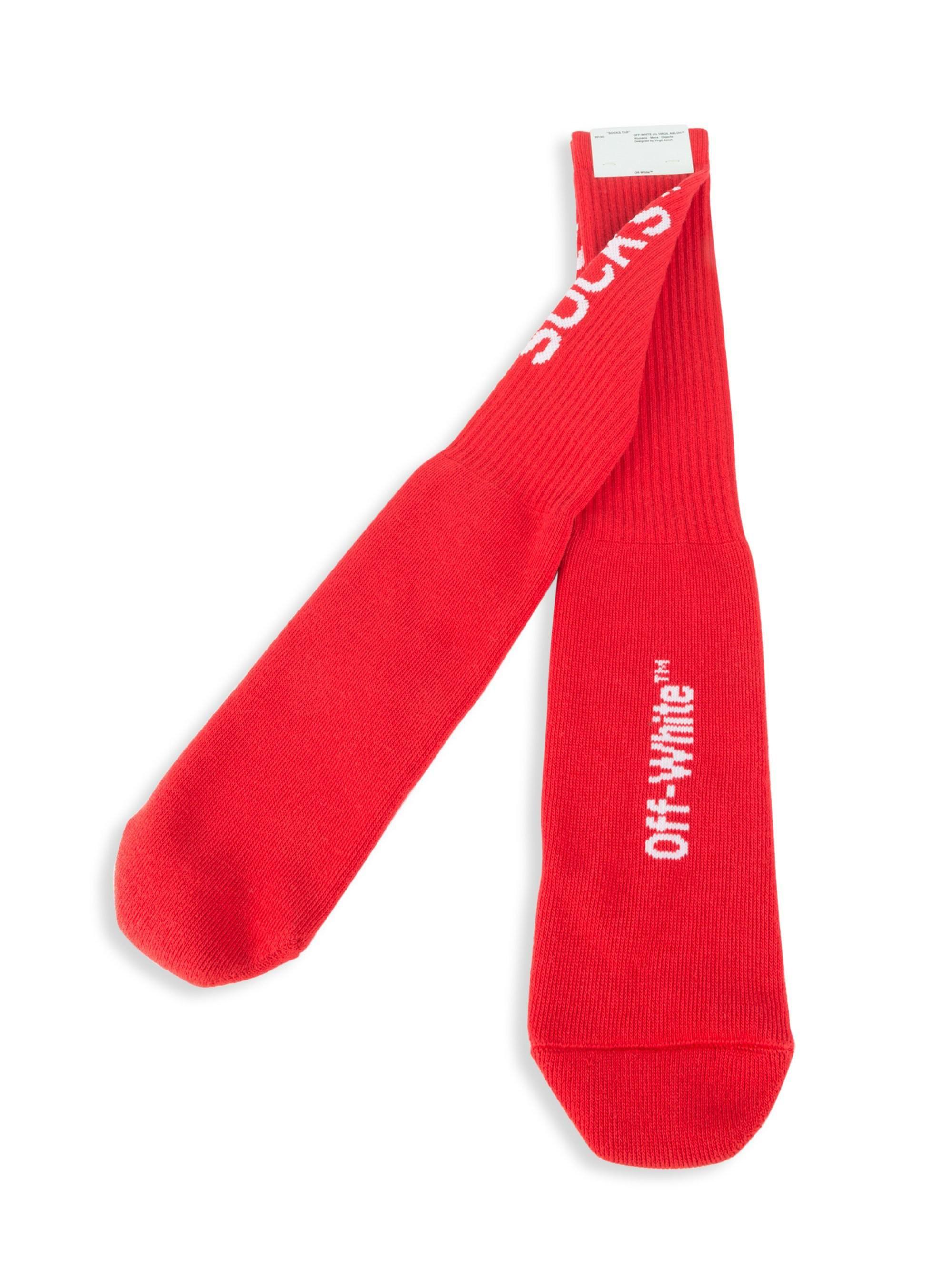 Red Quote Logo - Off White C O Virgil Abloh Quote Logo Crew Socks In Red For Men