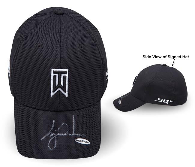 TW Logo - PAC Signatures - Golf - Tiger Woods Autographed Black Nike Hat