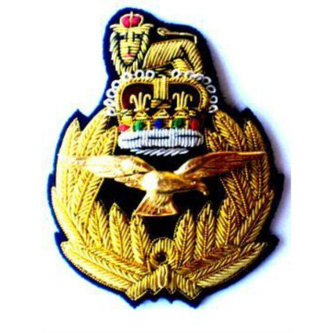 Ship & Yellow Crown Logo - ROYAL AIR FORCE BERET CAP COMMODORE Bullion Badge QUEEN CROWN FREE ...