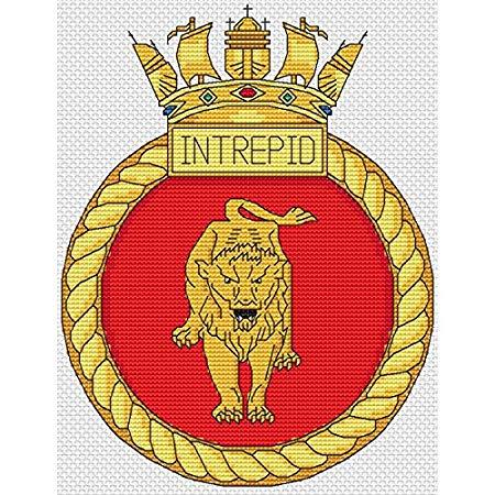 Ship & Yellow Crown Logo - HMS Intrepid Ship Crest Cross Stitch Kit by Elite Designs: Amazon.co