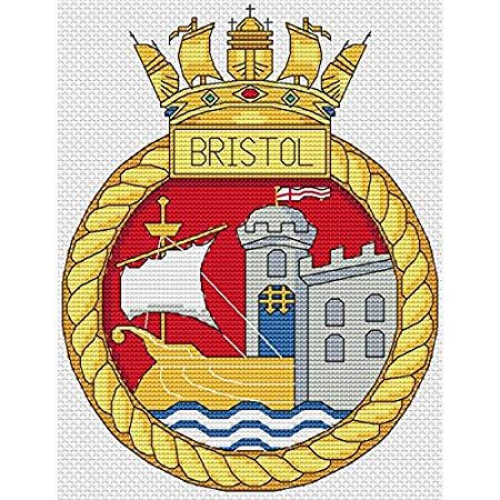 Ship & Yellow Crown Logo - HMS Bristol Ship Crest Cross Stitch Kit by Elite Designs: Amazon.co ...