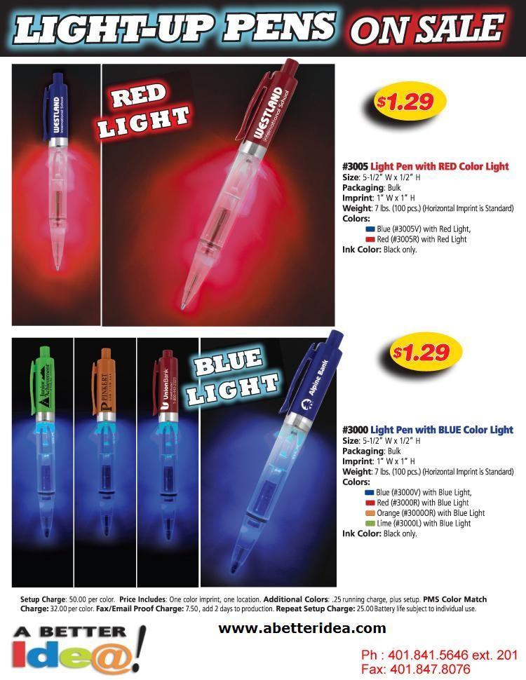 Red Blue Light Lime Logo - Light Up Pens on Sale. Promotional items and custom printed logo