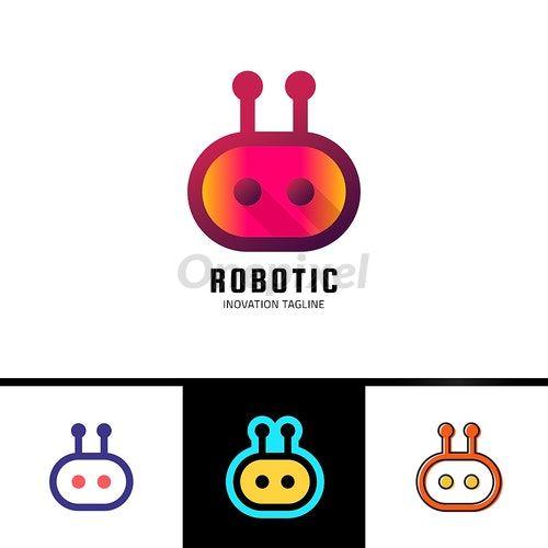 Orange and White Robot Logo - Smart robot logo template. Cute logotype isolated on white