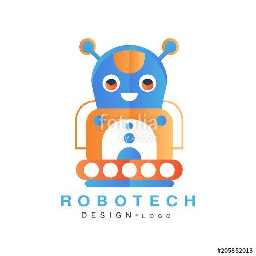Orange and White Robot Logo - Robotech logo design, badge with robot for company identity ...