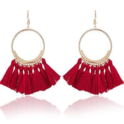 Fringed Red Circle Brand Logo - Amazon.com: Vintage Women Bohemian Earring Long Tassel Fringe Boho ...