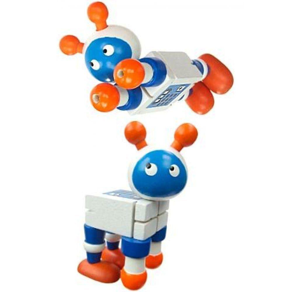 Orange and White Robot Logo - Nikko White Robot Wood Posable : Wooden Robot : Wood Posable Mini