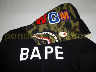 Green and Black BAPE Logo - A BATHING APE : BAPE logo black/green shark hoody [Pondon Store]