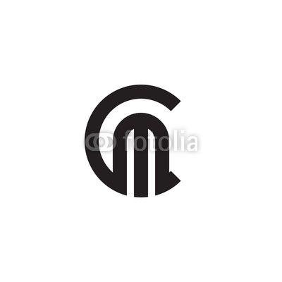 Black C in Circle Logo - Initial letter cm, mc, m inside c, linked line circle shape logo ...