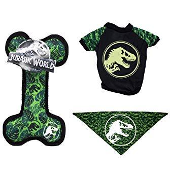 Amazon.com Small Logo - Jurassic World Logo Bandana, Oxford Bone Toy, And Logo T Shirt In Size Small. Tee, Toy, And Bandana Set For Small Dogs, Small
