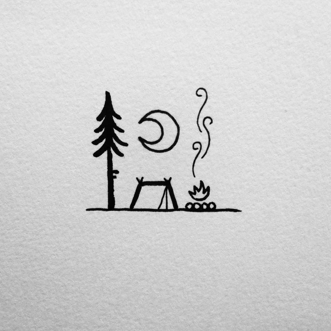 Easy Black and White Logo - Camping under a big bright moon.