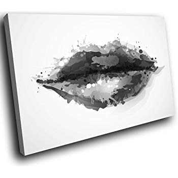 Easy Black and White Logo - AB340C Framed Canvas Print Colourful Wall Art - Black White Lips ...
