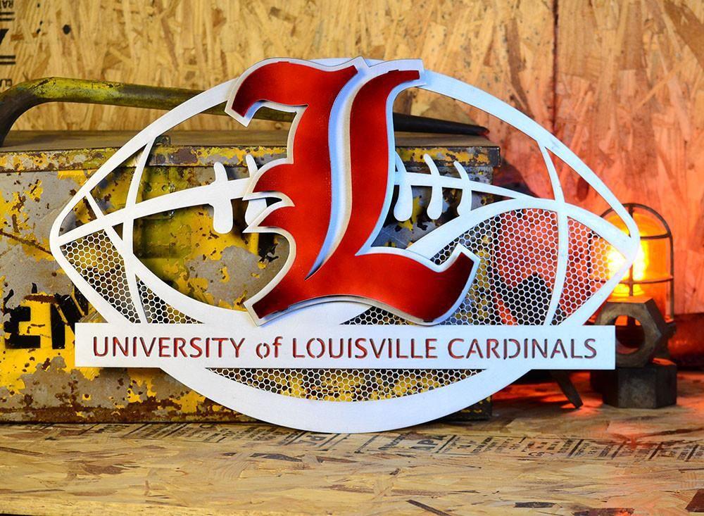 University of Louisville Football Logo - University of Louisville Aluminum Football 3D Vintage Metal Artwork