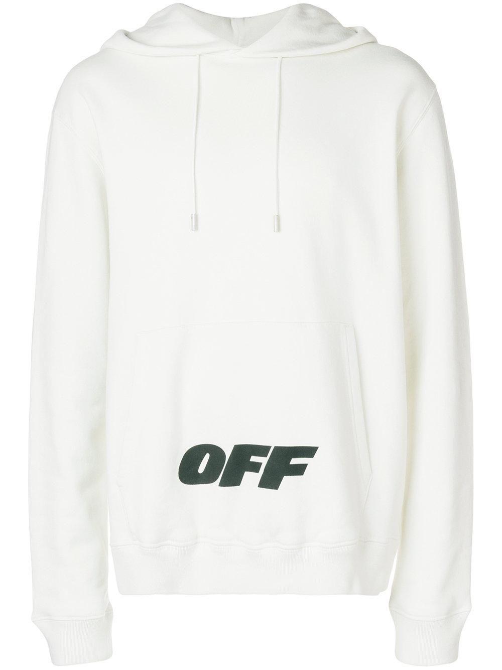 Off White Virgil Abloh Logo - Off White C O Virgil Abloh Logo Printed Hooded Sweatshirt In White