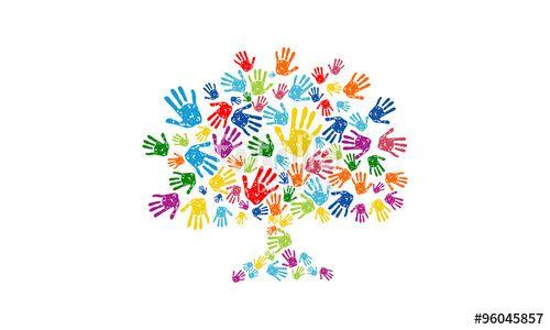 Colorful Tree Logo - colorful tree hand logo, social community vector logo design