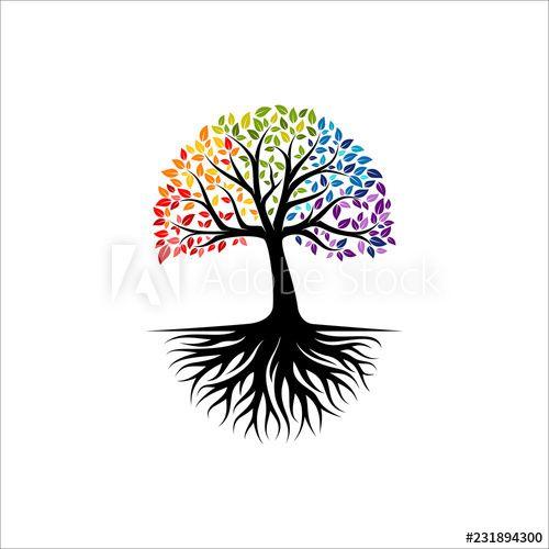 Colorful Tree Logo - Abstract colorful tree logo design, root vector of life logo