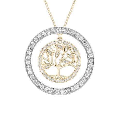 Tree in a Yellow Circle Logo - Circle Tree of Life Pendant Gift Set in Sterling Silver w/ Yellow Gold