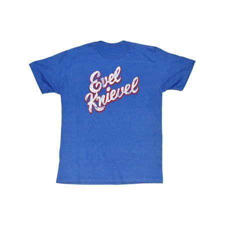 Blue with White Letters Logo - Evel Knievel Classic Logo Distressed White Cursive Letters Blue ...