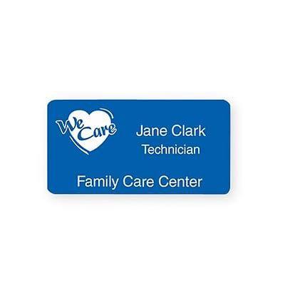 Blue with White Letters Logo - Engraved Identification Badges; 1 3 8x2 3 Blue With White