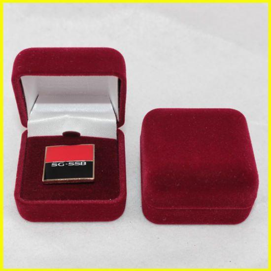Red Square Box Logo - China Red Square Velvet Lapel Pin Box - China Box, Pin Box