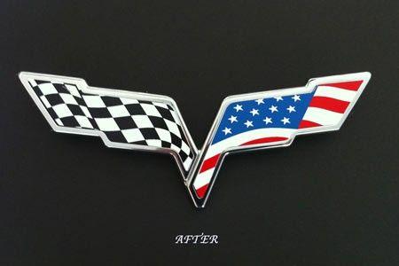 Corvette Flag Logo - 2005-2013 Corvette C6 Emblem American Flag Overlay