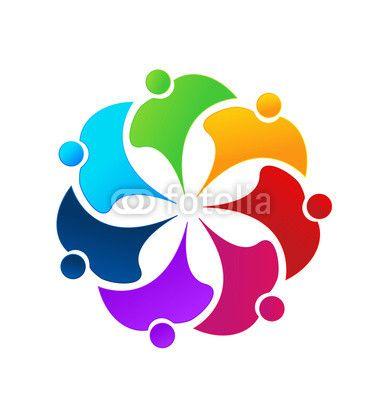 Rainbow Flower Logo - Teamwork Rainbow Flower People Logo Vector Poster | Shrub Posters