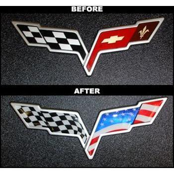 Corvette Flag Logo - Corvette American Flag Emblem Overlay 2 Pc. Kit 05 13 C6 C6 Z06 ZR1