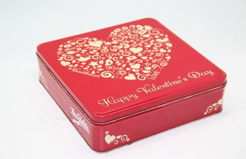 Red Square Box Logo - Wedding Gift Red Square Tin Box With Heart Shaped Logo, Candy Tin