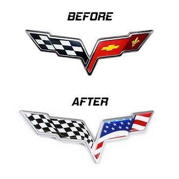 Corvette Flag Logo - C6 Corvette 2005-2013 USA Flag Emblem Overlay Decal | Corvette Mods