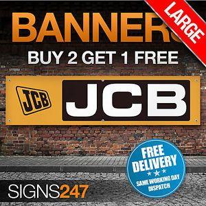 Work in Black and Yellow Logo - LARGE JCB Logo Black and Yellow garage workshop PVC banner sign
