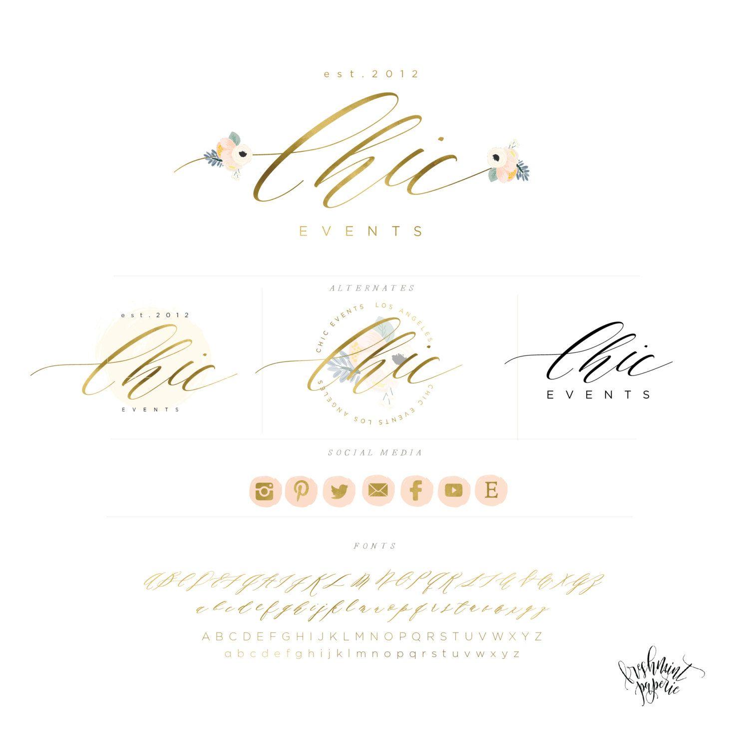 Chic Floral Logo - watercolor logo - calligraphy design - blush logo design - floral ...