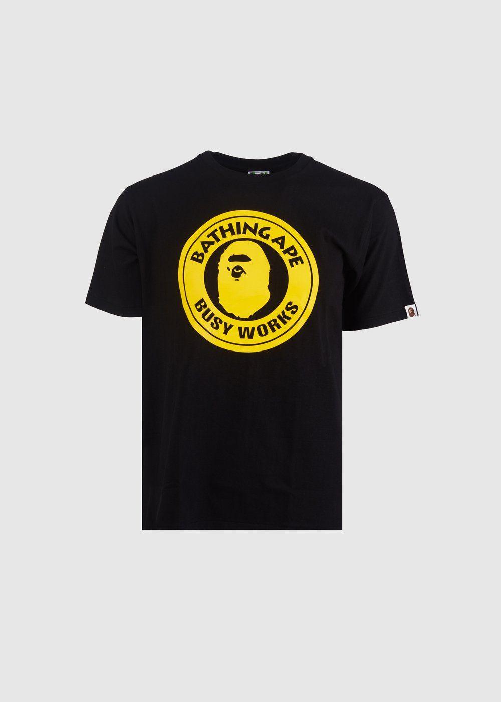 Work in Black and Yellow Logo - Bape: Bicolor Busy Works Tee [Black]