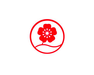 Flower with Red Oval Logo - Sakura Flower Designed