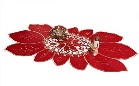 Flower with Red Oval Logo - Amazing Embroidered Table Runners Tablecloths Red Oval Flower