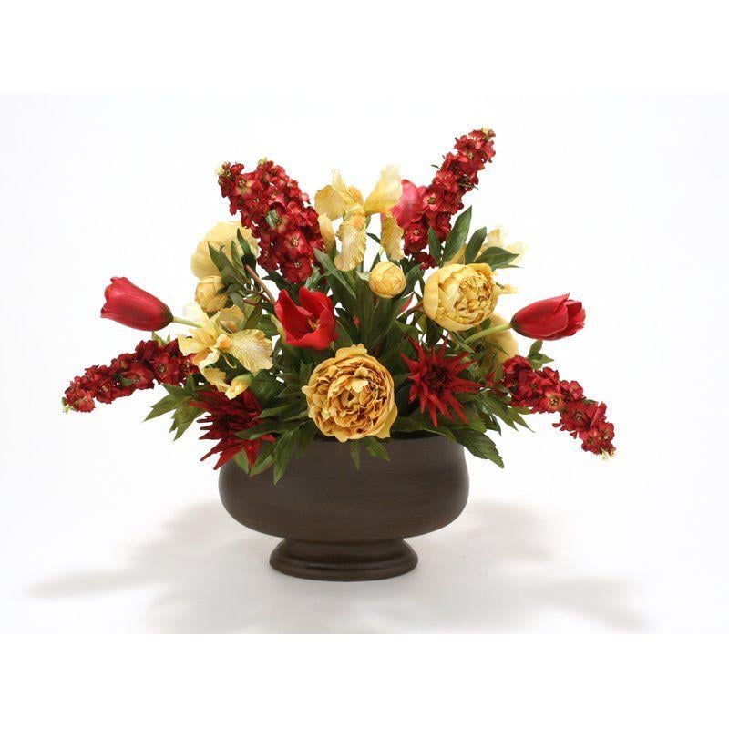 Flower with Red Oval Logo - Distinctive Designs Red and Gold Floral in Oval Concrete Urn | Wayfair