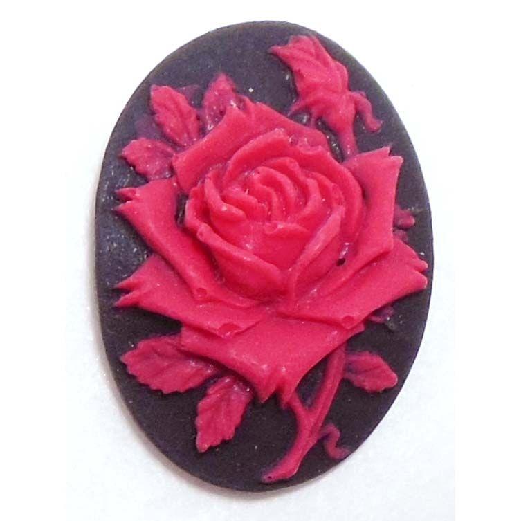 Flower with Red Oval Logo - rose flower cameo, red over black, imported resign, resign, rose ...