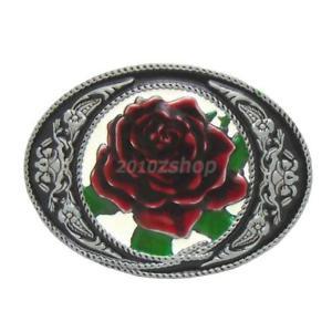 Flower with Red Oval Logo - Prettyia Big Red Rose Flower Cowgirl Western Metal Oval Belt Buckle ...