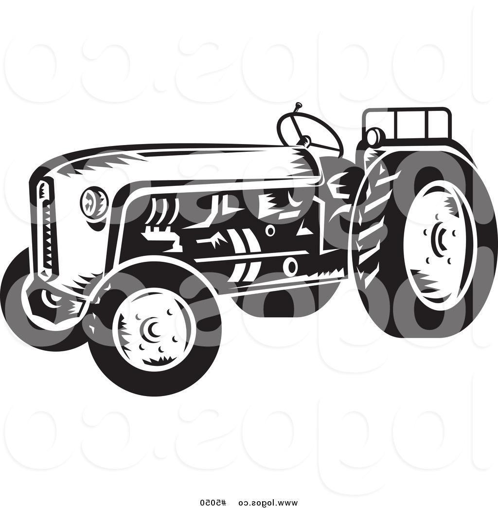 White Tractor Logo - HD Royalty Free Vector Of Black And White Farming Tractor Logo By ...