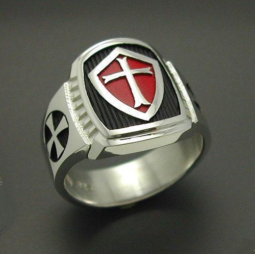 Silver and Red Shield Car Logo - Knights Templar Masonic Cross Ring In Sterling Silver With Red