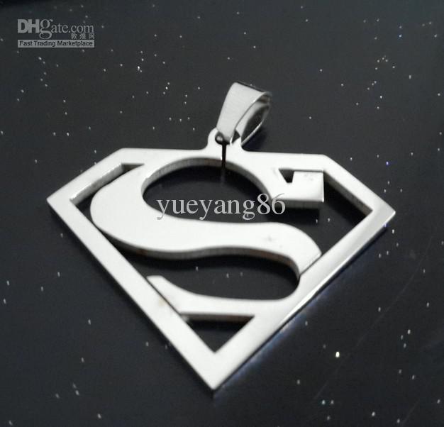 Silver Superman Logo - 2019 High Polished 100% Stainless Steel Superman Logo Silver Pendant ...