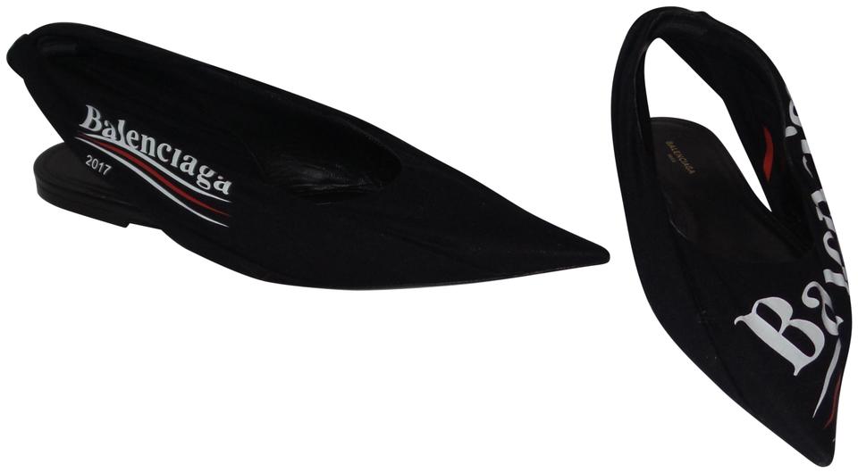 Pointed C Logo - Balenciaga Black Knife Logo-print Jersey & Leather Point-toe Flats ...