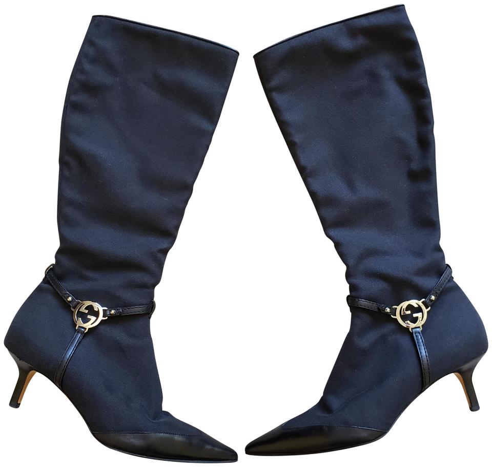 Pointed C Logo - Gucci Black Silver Canvas Gg Logo Pointed-toe Knee-high Boots ...