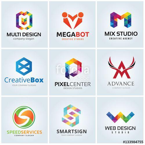 Box in Blue P Logo - logo collection set multimedia design m letter creative box pixel p